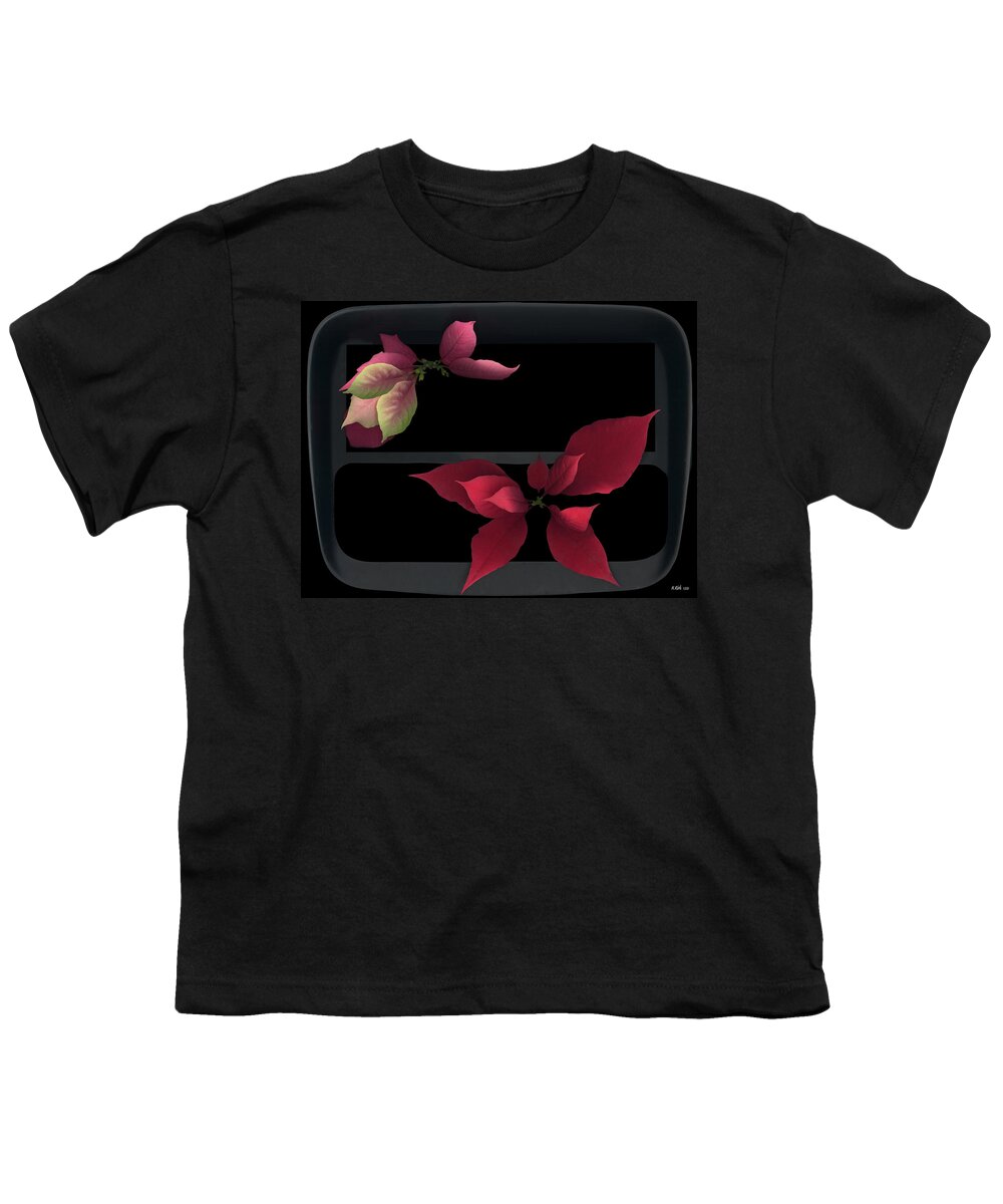 Two Poinsettias Black Gray Red Pink Green Flower Floral Flora Plant Petal Leaf Leaves Vein Stem Christmas Holy Holiday Youth T-Shirt featuring the photograph Two Poinsettias by Heather Kirk