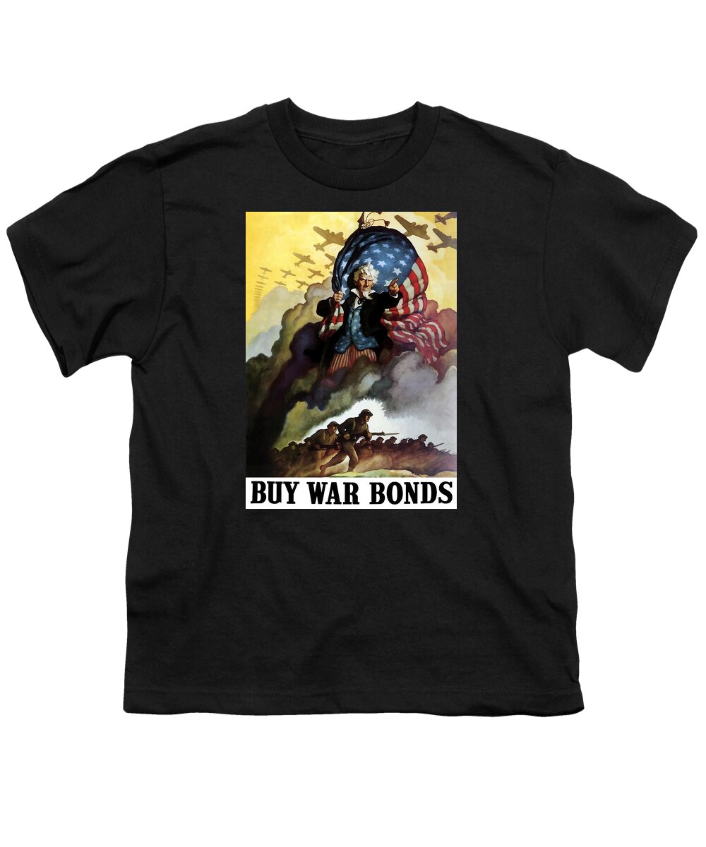 Uncle Sam Youth T-Shirt featuring the painting Uncle Sam - Buy War Bonds by War Is Hell Store
