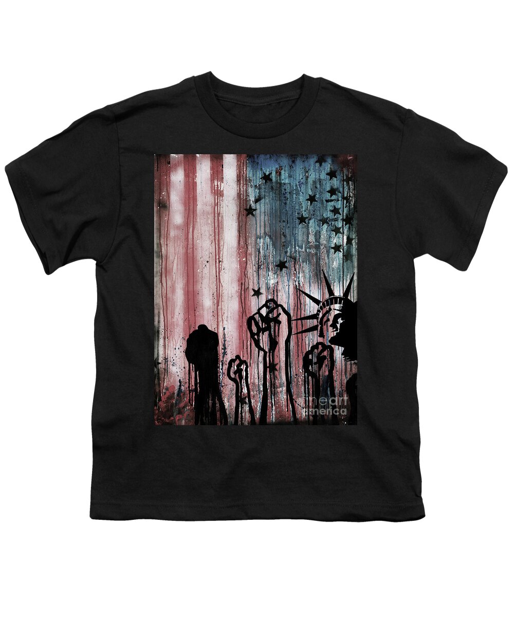 Statue Of Liberty Youth T-Shirt featuring the painting USA Flag liberty by Gull G