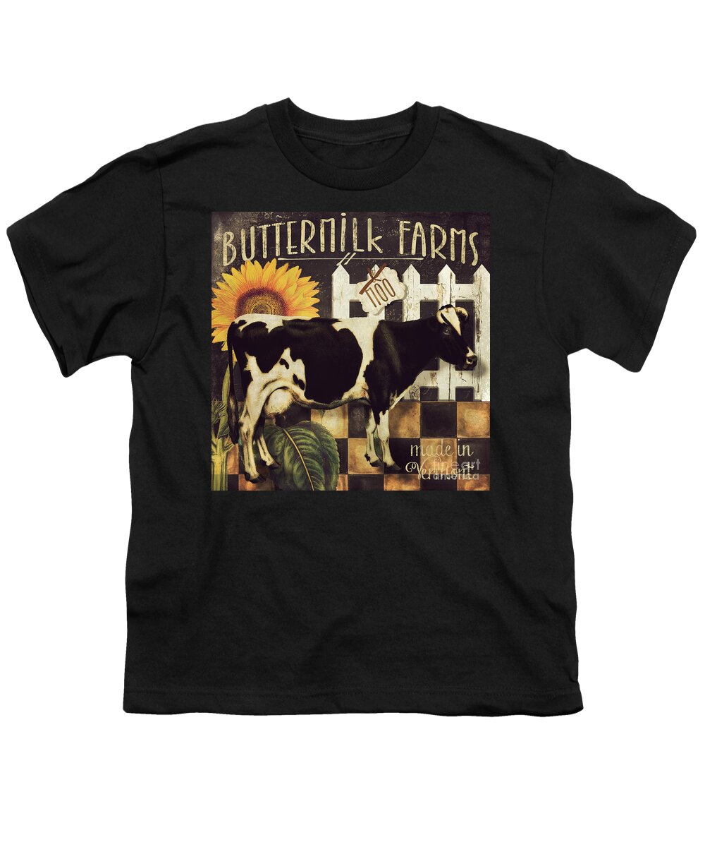Buttermilk Farms Youth T-Shirt featuring the painting Vermont Farms Cow by Mindy Sommers