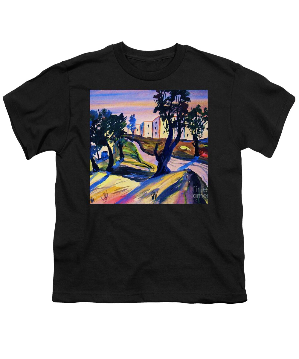 Landscape Youth T-Shirt featuring the painting Villefranche by Thea Recuerdo