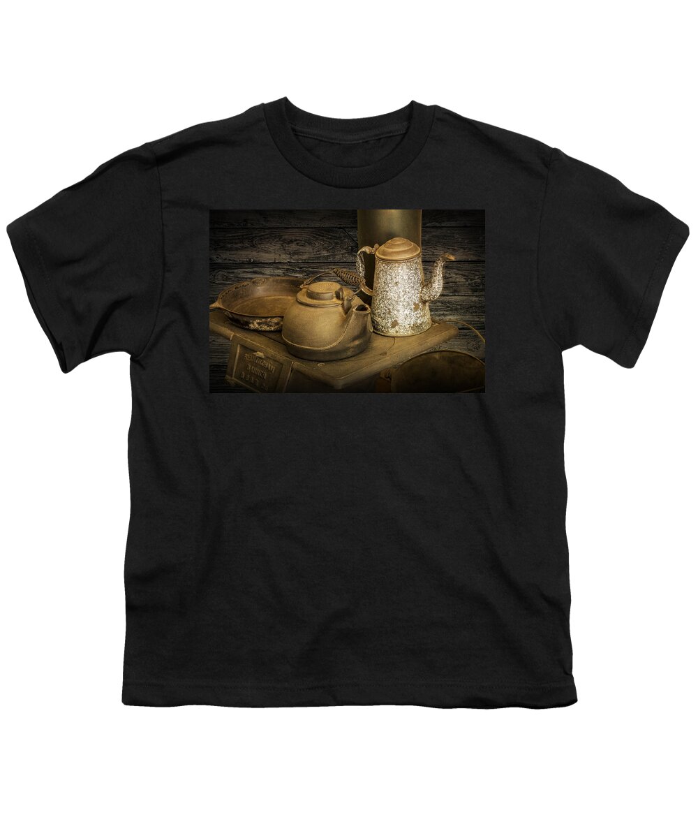 Vintage Youth T-Shirt featuring the photograph Vintage Stovetop with Kettles by Randall Nyhof