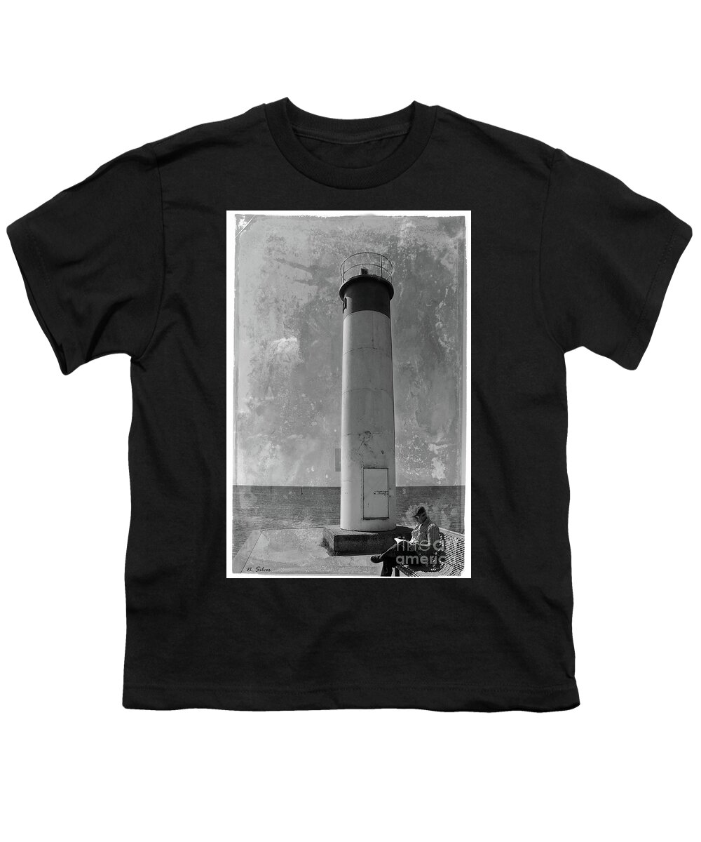 Whitby Youth T-Shirt featuring the photograph Vintage Whitby Lighthouse by Nina Silver
