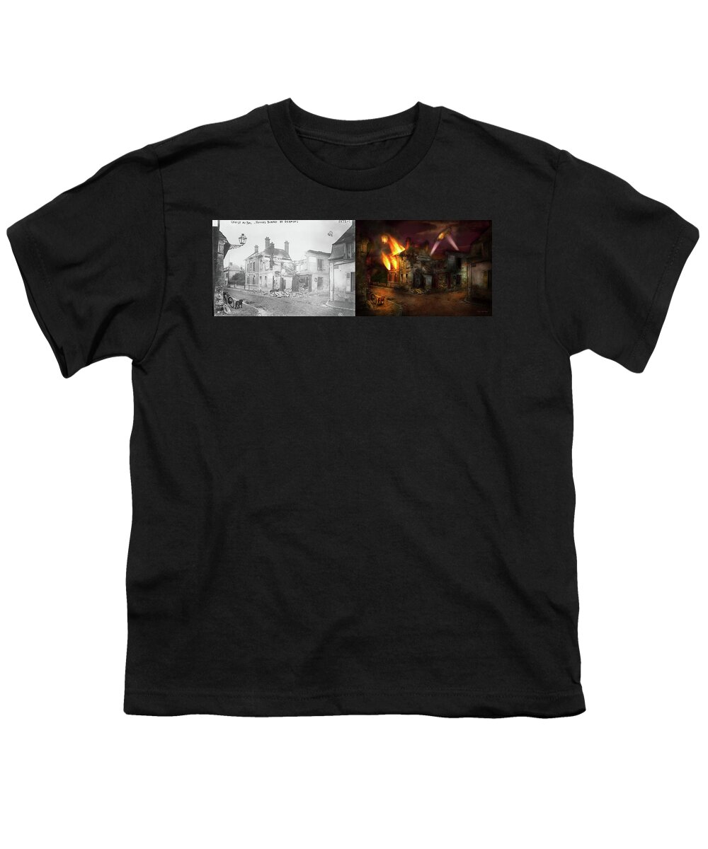 Dog Youth T-Shirt featuring the photograph War - WWI - Not fit for man or beast 1910 - Side by Side by Mike Savad