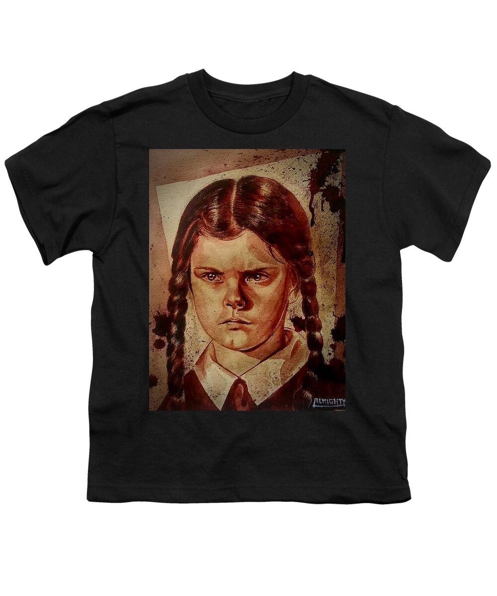 Ryan Almighty Youth T-Shirt featuring the painting WEDNESDAY ADDAMS - wet blood by Ryan Almighty
