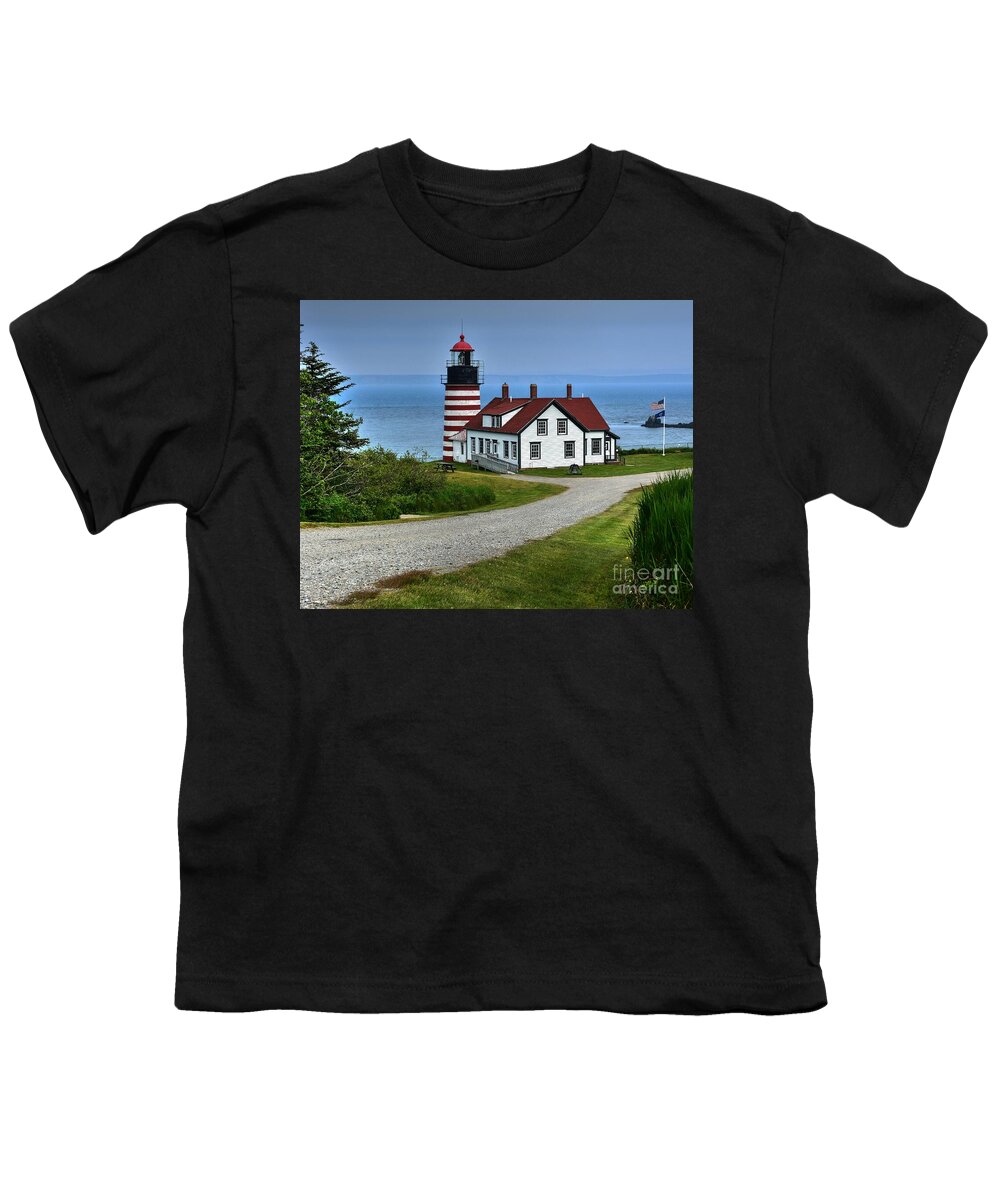 Wet Quoddy Head Lighthouse Youth T-Shirt featuring the photograph West Quoddy Head Lighthouse by Steve Brown