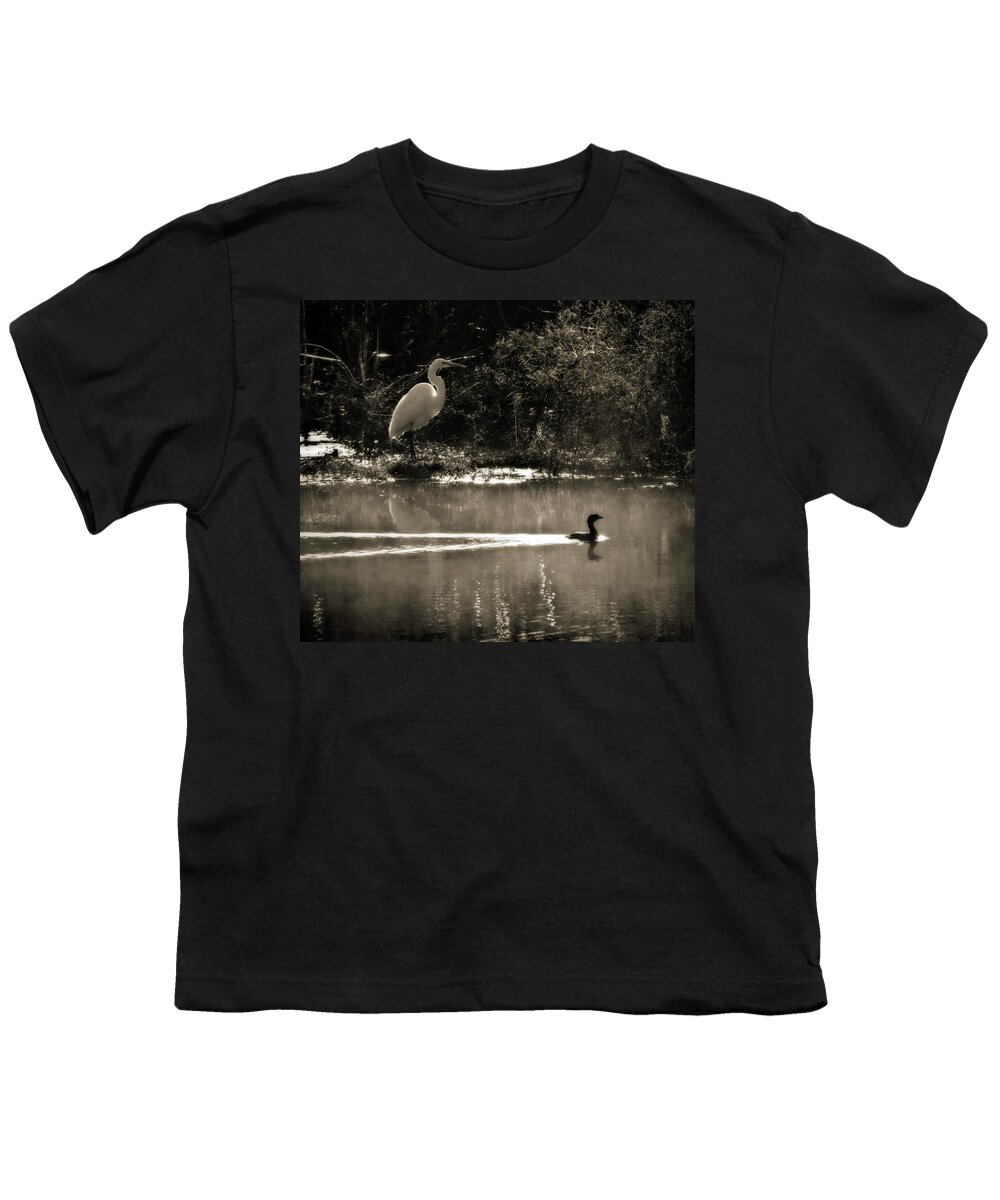 American Egret Youth T-Shirt featuring the photograph When The Morning Fog Lifted by Steven Sparks