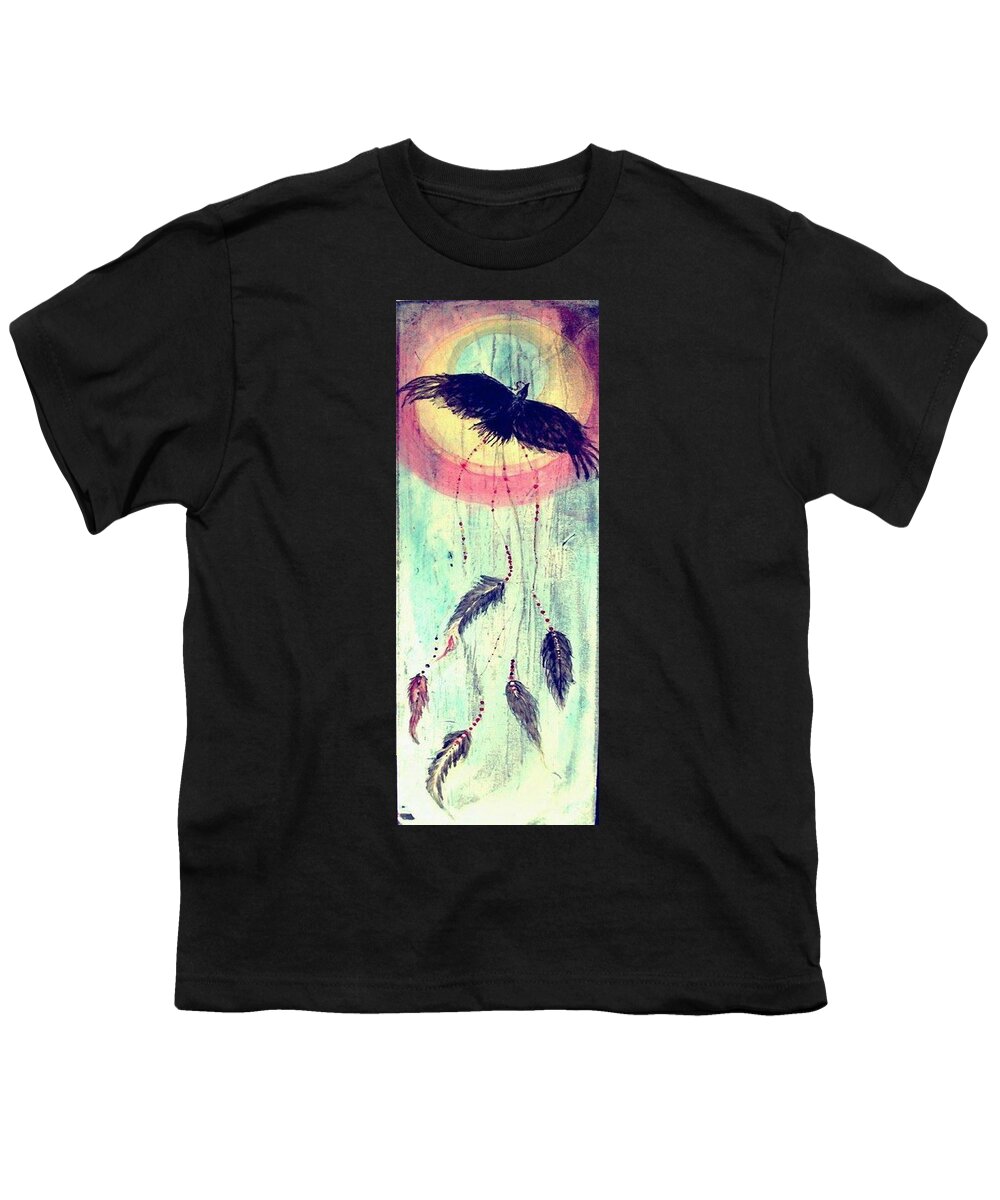 Raven Youth T-Shirt featuring the painting Wings by 'REA' Gallery