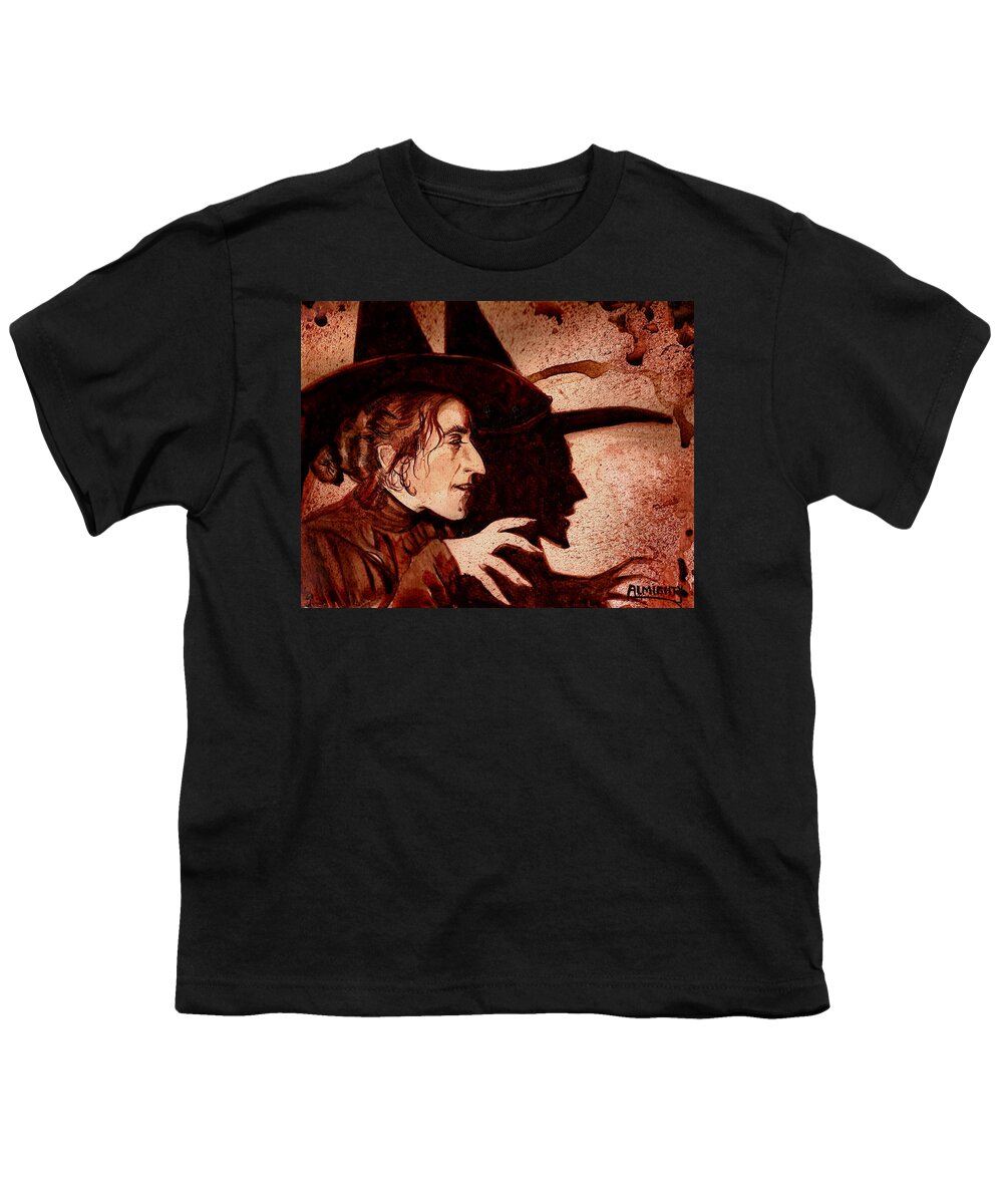 Ryan Almighty Youth T-Shirt featuring the painting WIZARD OF OZ WICKED WITCH - dry blood by Ryan Almighty
