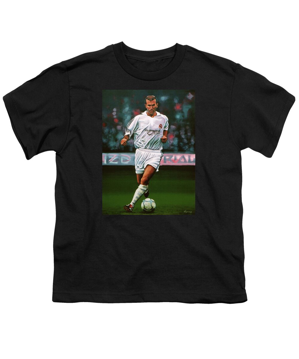 Zinedine Zidane Youth T-Shirt featuring the painting Zidane at Real Madrid Painting by Paul Meijering