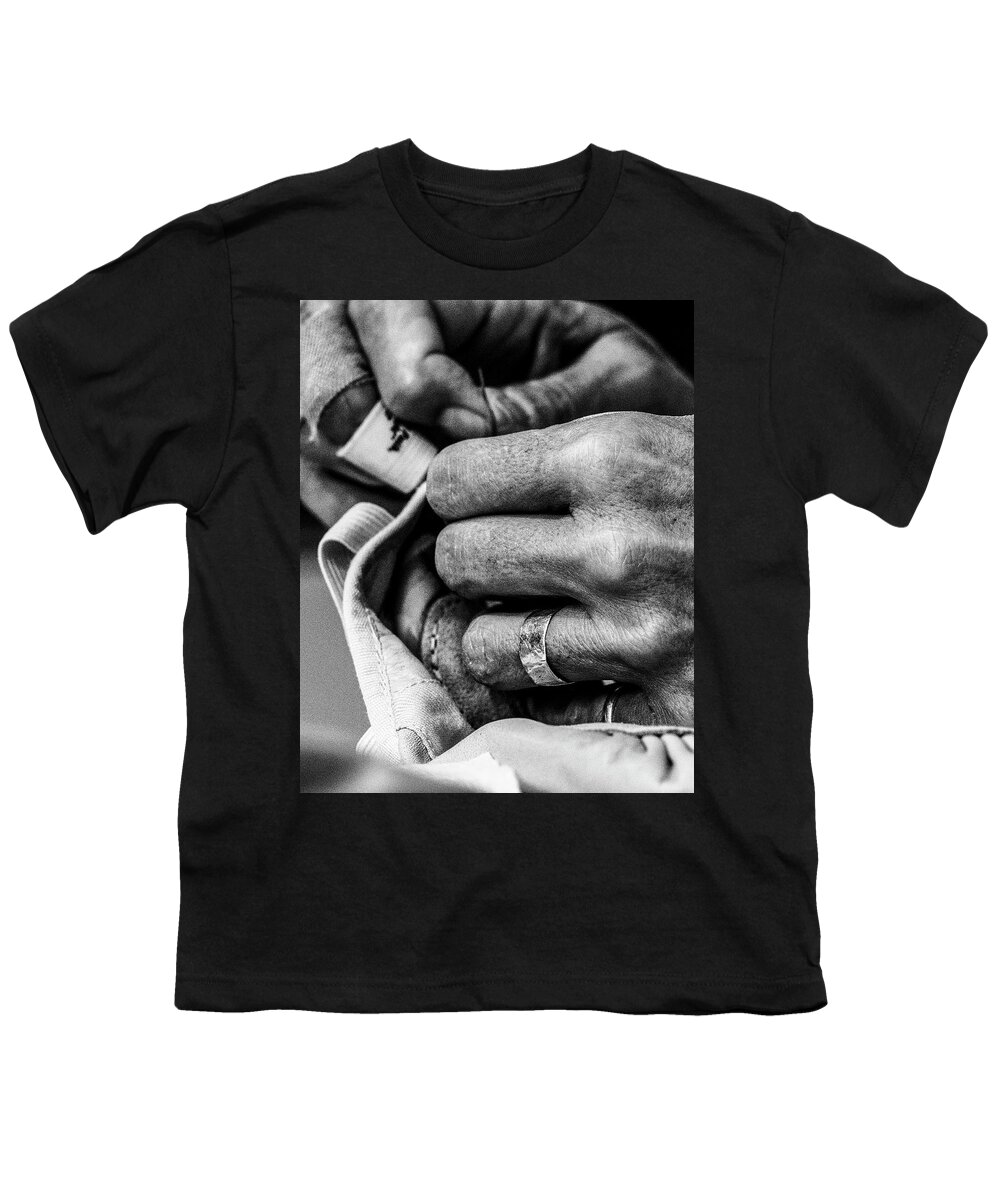 Sewing Youth T-Shirt featuring the photograph 016 - Theresa Sewing by David Ralph Johnson