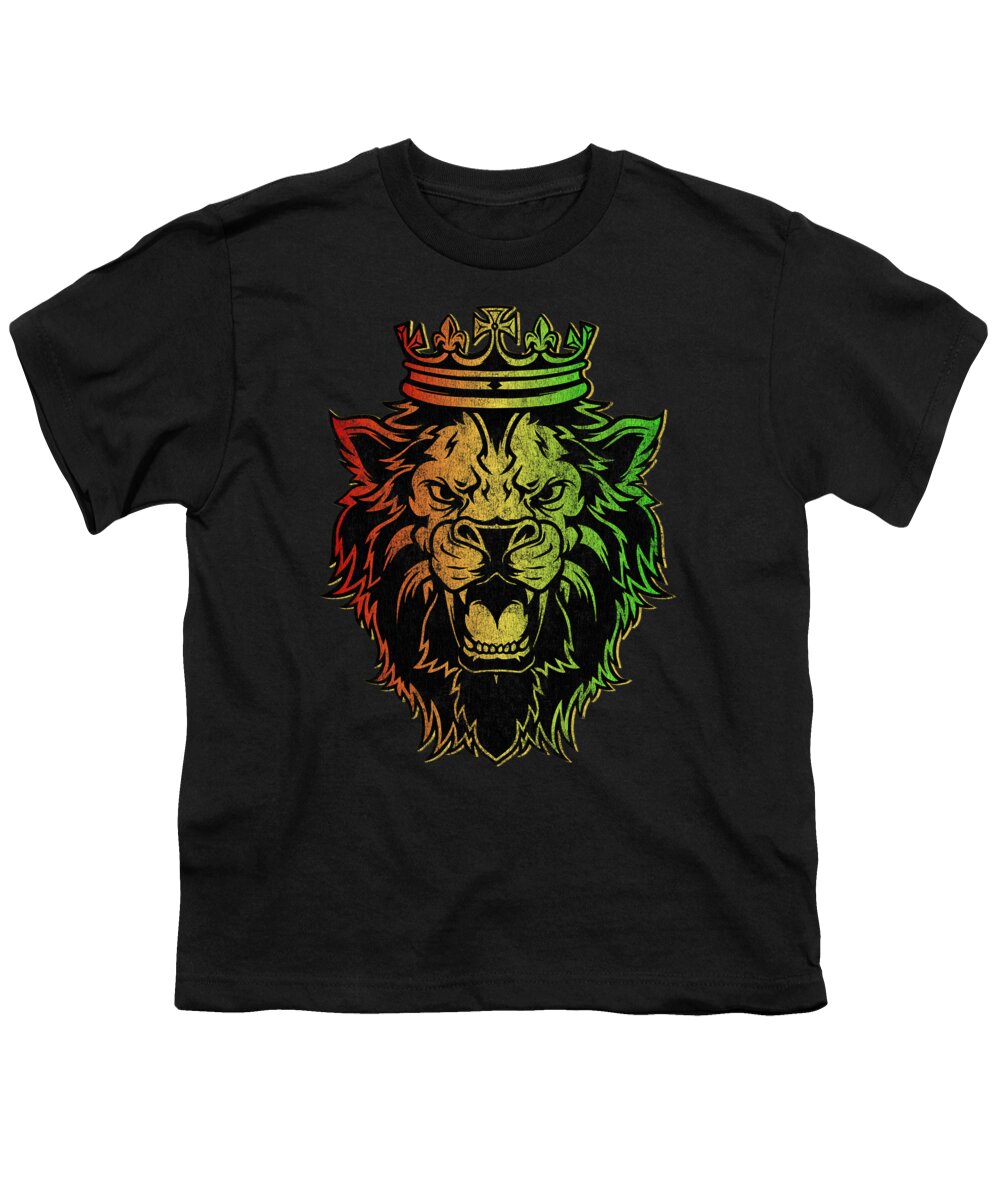 Rasta Youth T-Shirt featuring the digital art Vintage Lion of Judah Rastafarian #1 by Flippin Sweet Gear