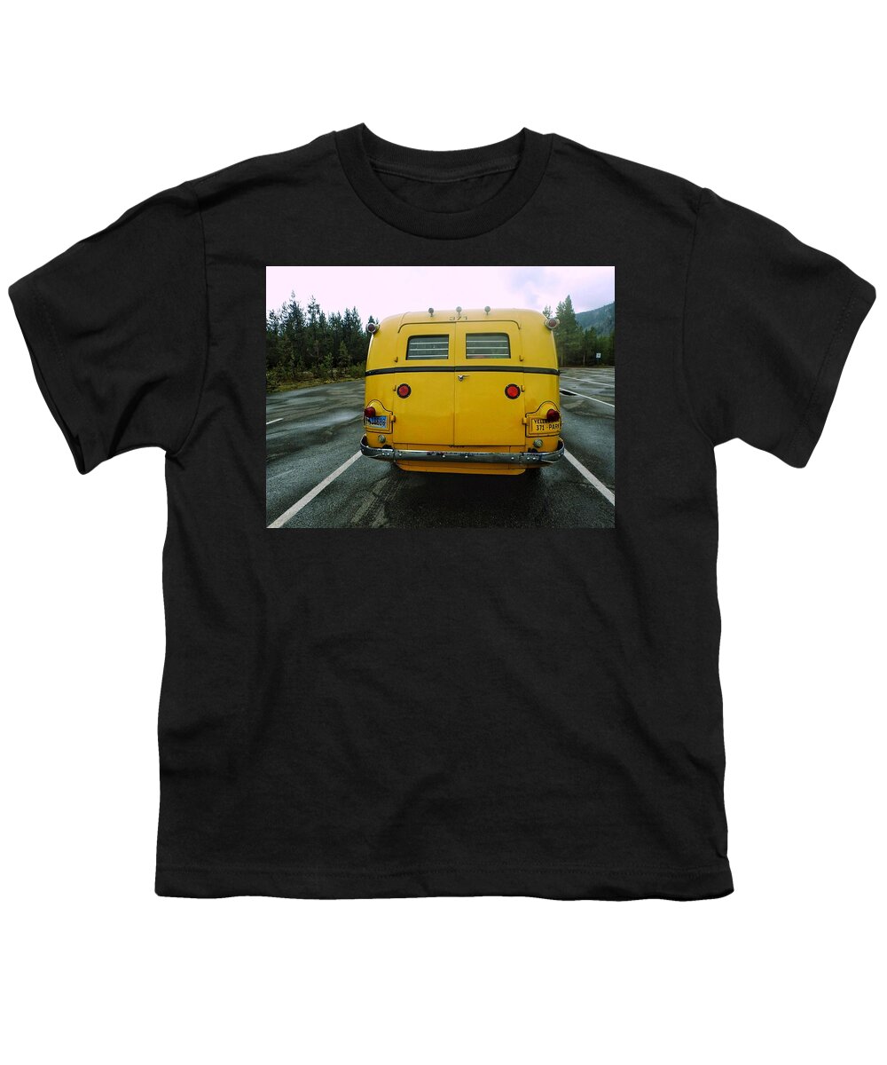 Yellow Bus At Yellowstone National Park Youth T-Shirt featuring the photograph Yellow Bus at Yellowstone National Park #1 by Susan Jensen