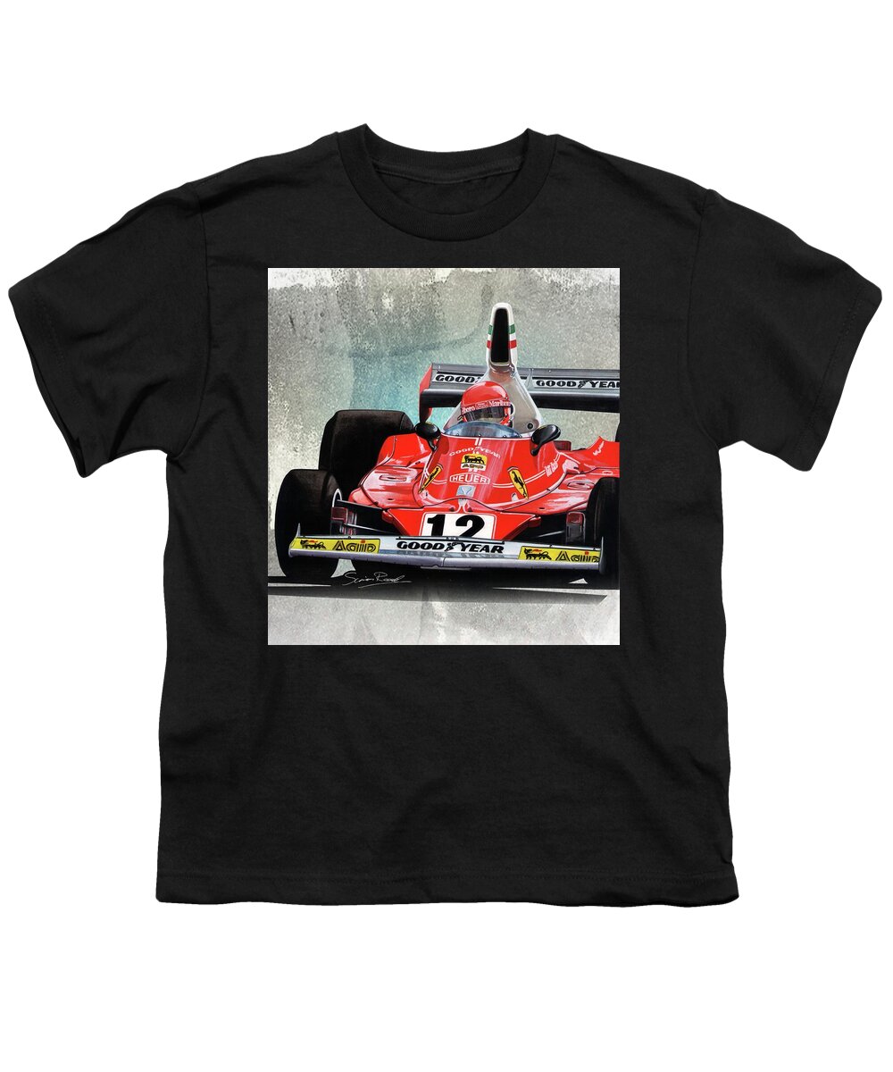 Art Youth T-Shirt featuring the painting 1975 Ferrari 312T by Simon Read