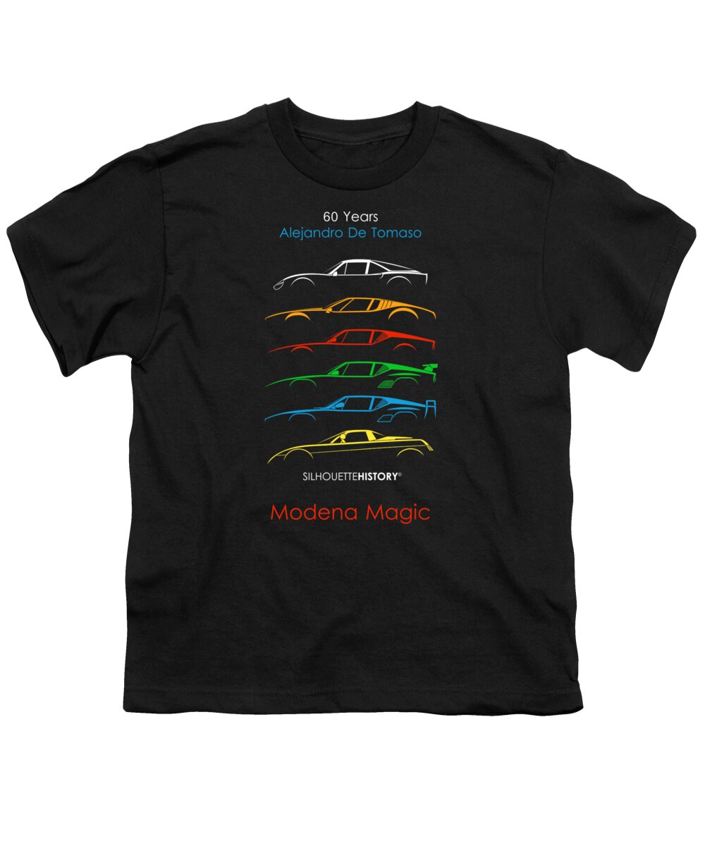 Sports Car Youth T-Shirt featuring the digital art Alejandro's Sports Car 60 SilhouetteHistory by Gabor Vida