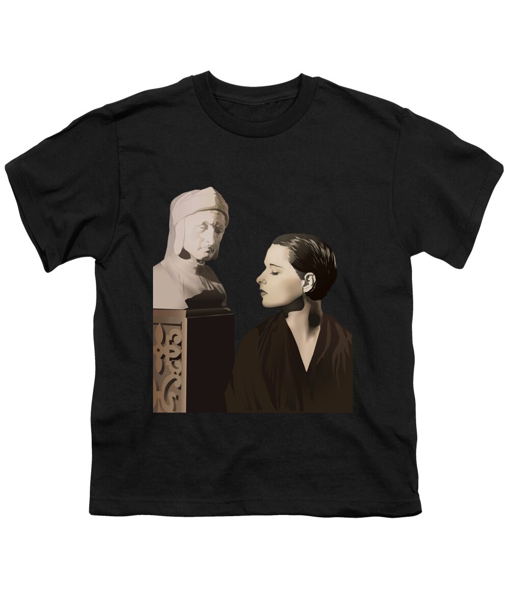 Louise Brooks Official Youth T-Shirt featuring the digital art Louise Brooks with bust of Dante Alighieri by Louise Brooks