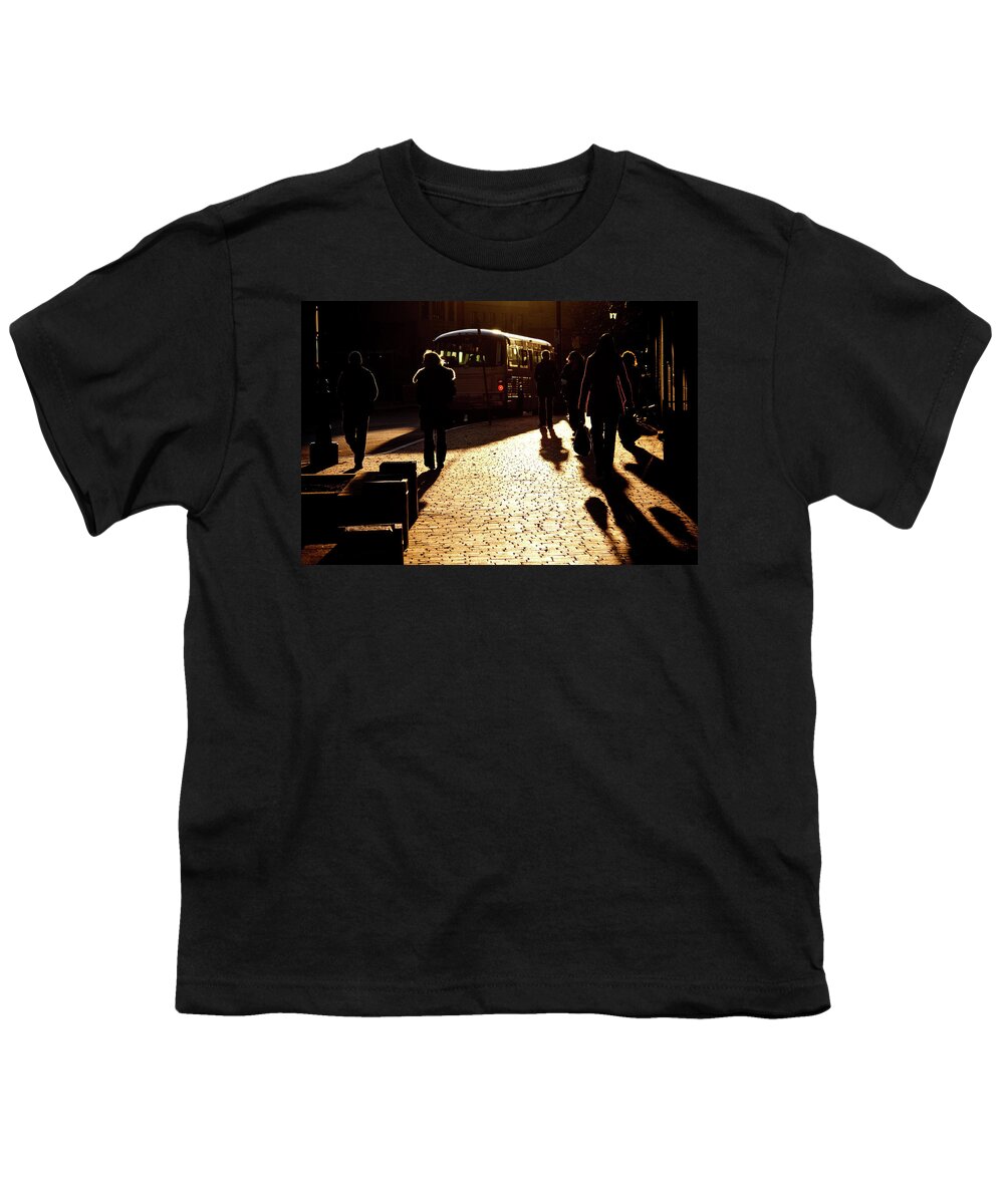 Street Youth T-Shirt featuring the photograph At the bus stop by Tatiana Travelways