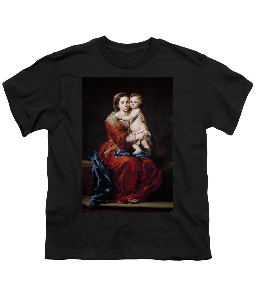 Bartolome Esteban Murillo Youth T-Shirt featuring the painting Bartolome Esteban Murillo / 'Our Lady of the Rosary', 1650-1655, Spanish School, Oil on canvas. by Bartolome Esteban Murillo -1611-1682-