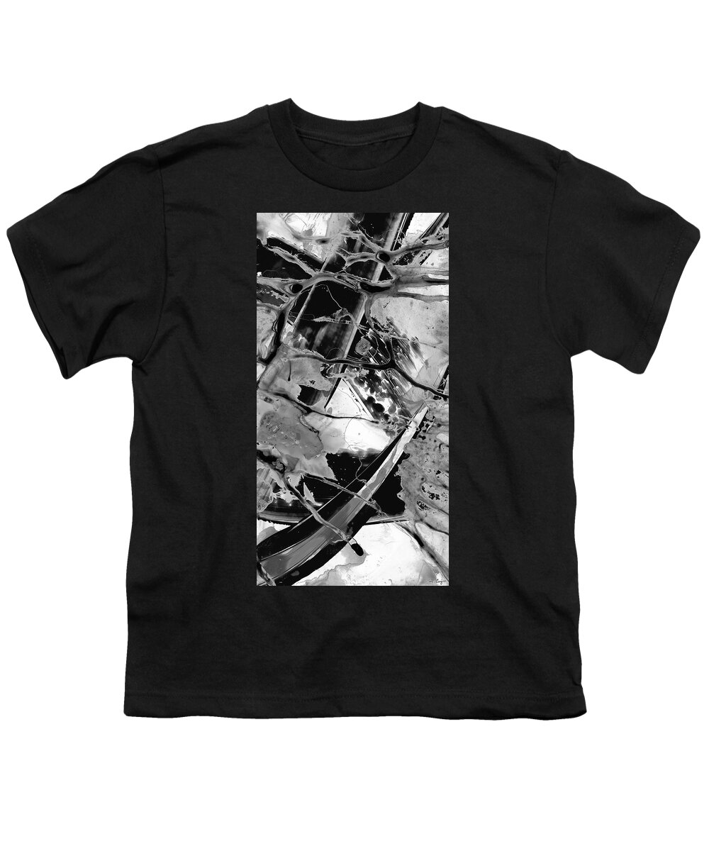 Black Youth T-Shirt featuring the painting Black and White Art - Black Formations 5 - Sharon Cummings by Sharon Cummings