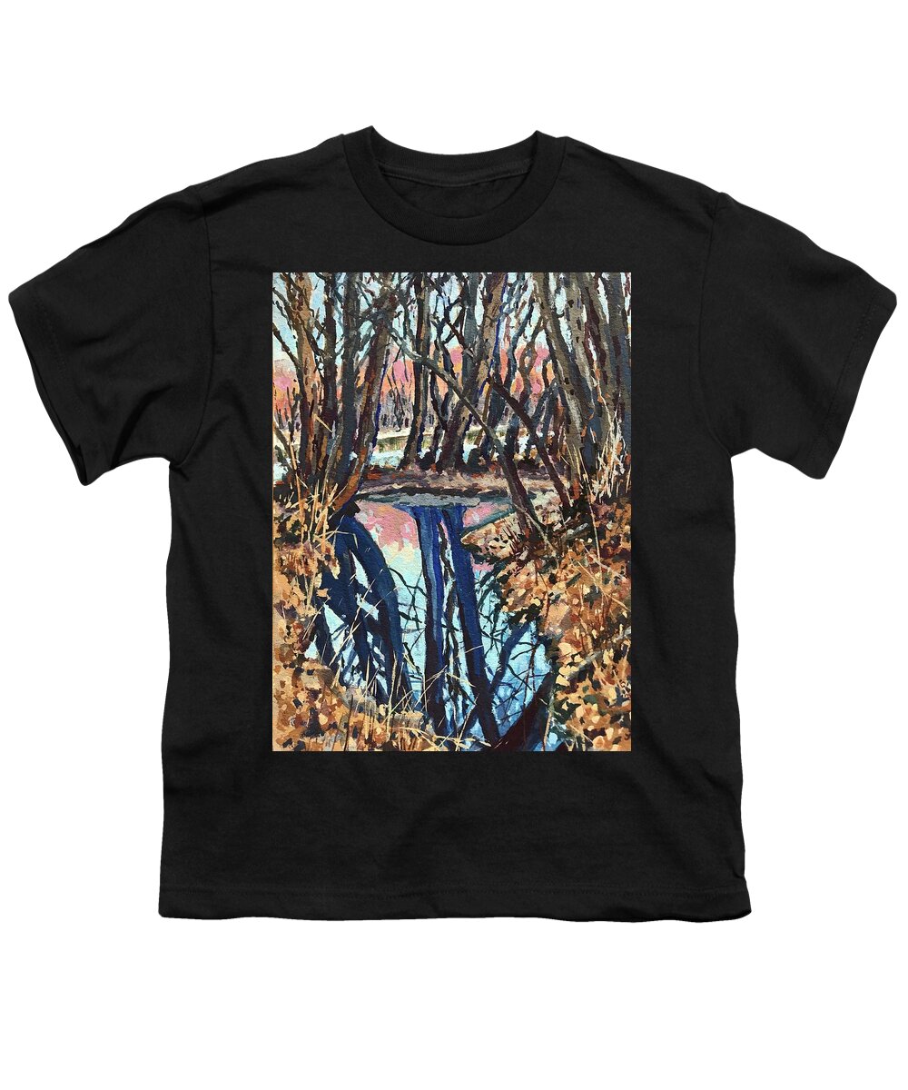 Boise Youth T-Shirt featuring the painting Boise River Reflections study by Les Herman
