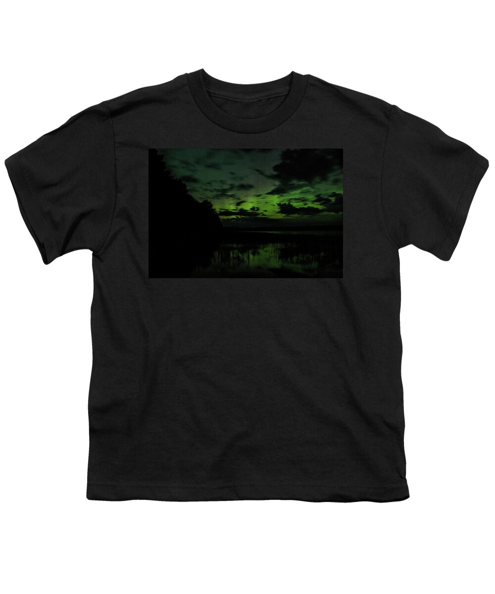 Aurora Borealis Youth T-Shirt featuring the photograph Boot Lake Green Aurora by Dale Kauzlaric