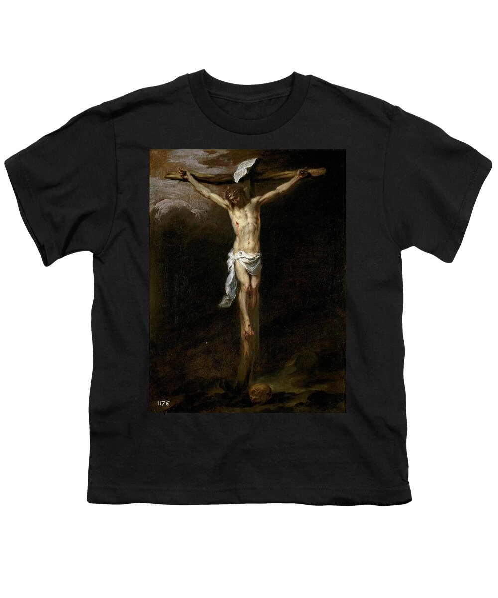 Bartolome Esteban Murillo Youth T-Shirt featuring the painting 'Christ Crucified', ca. 1677, Spanish School, Oil on canvas, 71 cm x... by Bartolome Esteban Murillo -1611-1682-