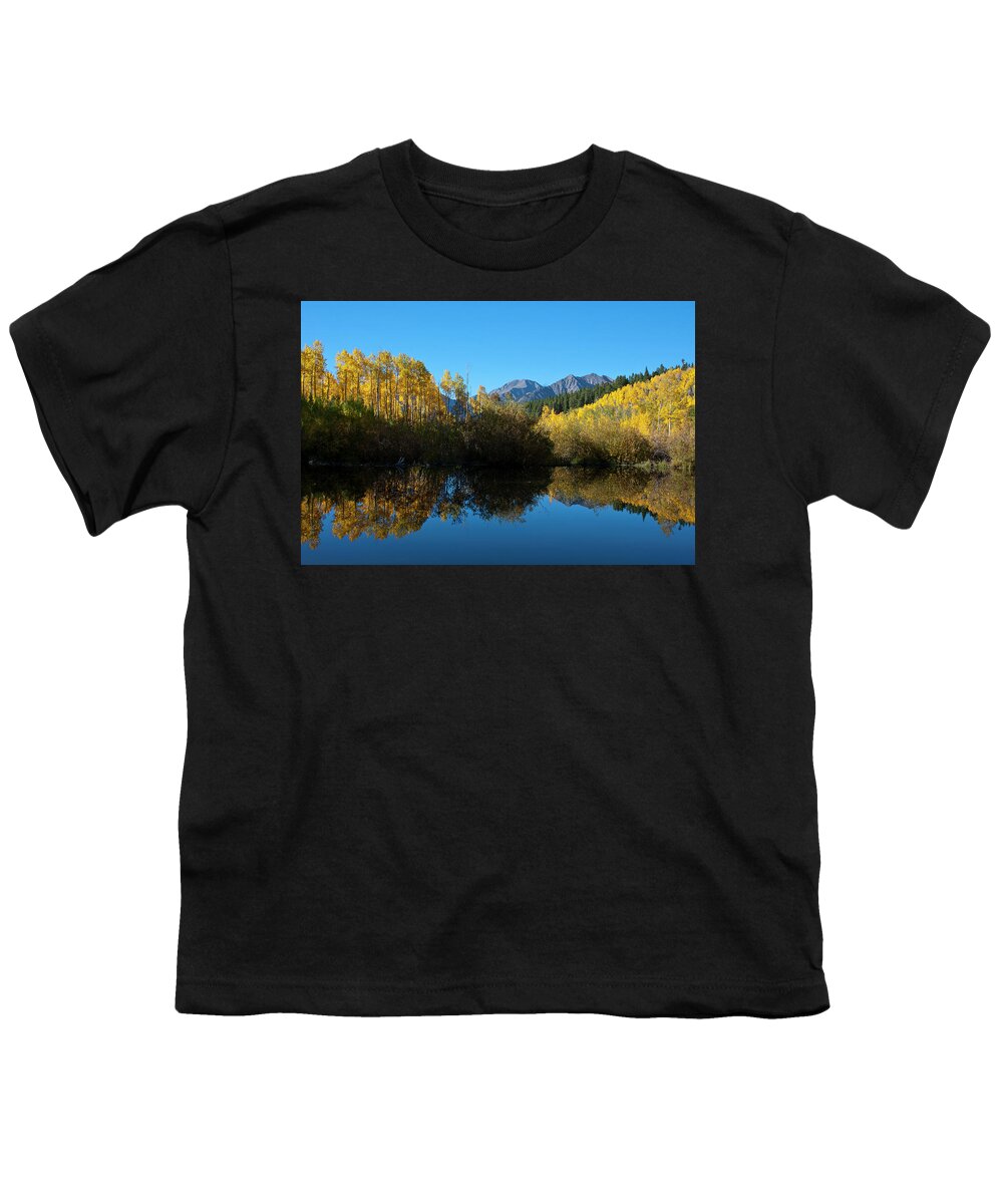 Colorado Youth T-Shirt featuring the photograph Colorado Autumn Mountain and Aspen Reflection by Cascade Colors