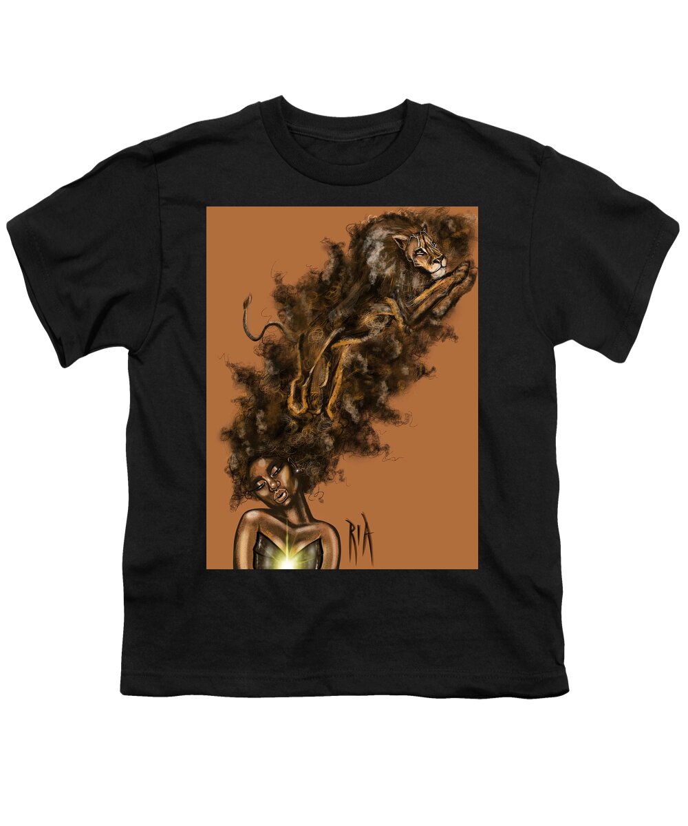 Lion Youth T-Shirt featuring the painting Courageous Me by Artist RiA