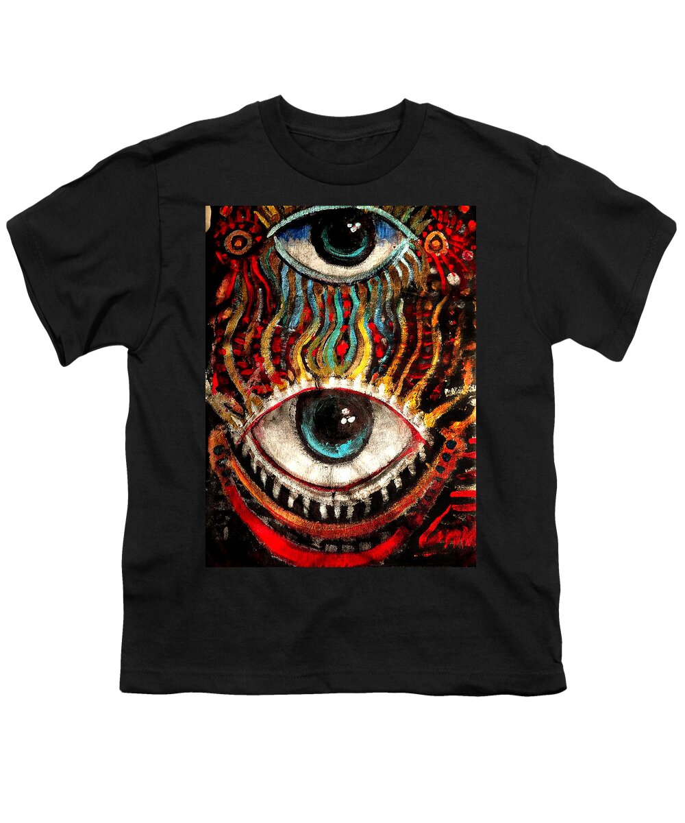 Eyes On You Youth T-Shirt featuring the painting Eyes On You by Amzie Adams
