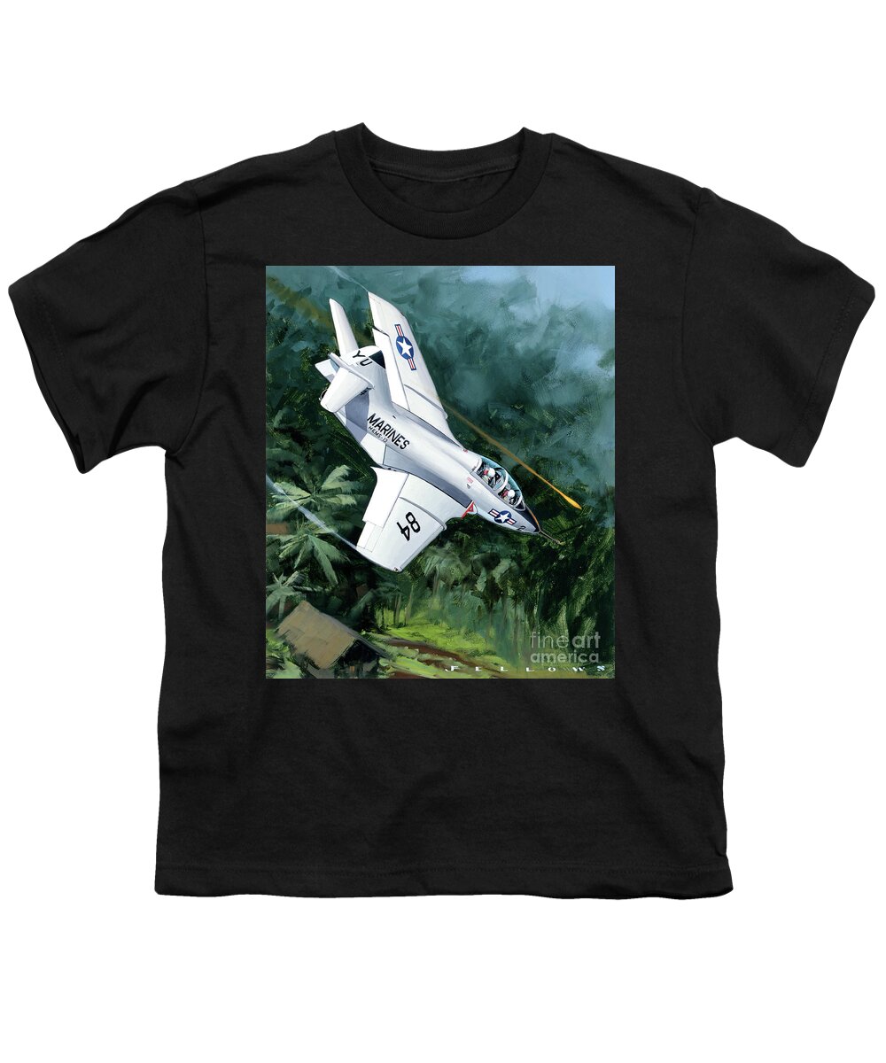 Military Aircraft Youth T-Shirt featuring the painting Grumman F9F Cougar by Jack Fellows