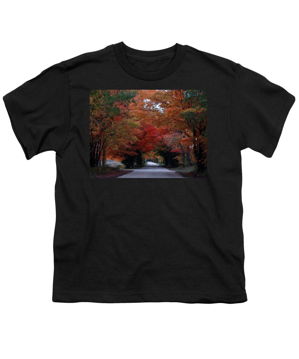 Back Road Youth T-Shirt featuring the photograph Fall Colors White Fence by David T Wilkinson