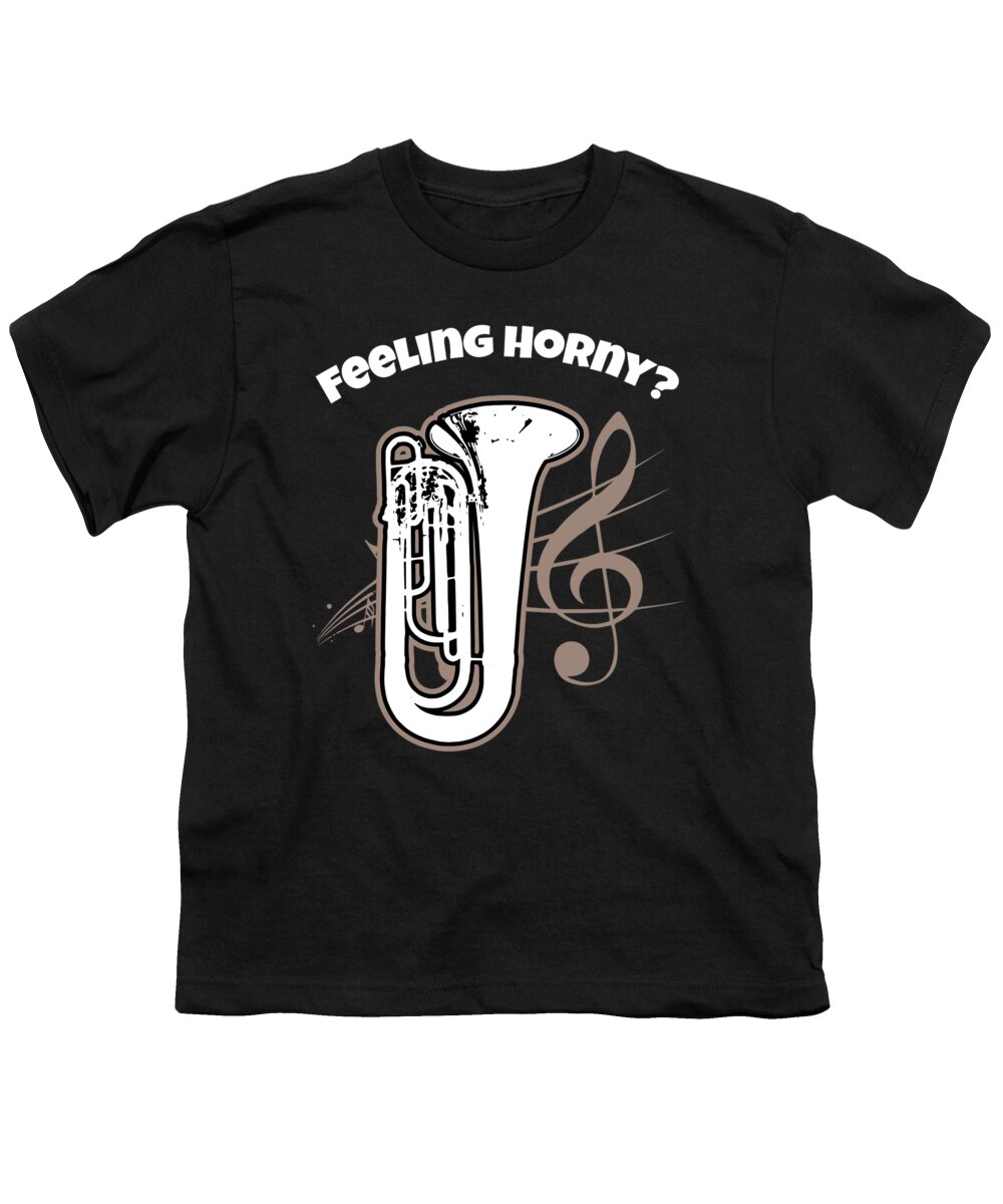 Brass Band Youth T-Shirt featuring the digital art Funny Contrabass Bugle design Brass Horn Marching Band Teachers Players Musicians and Instrument Makers by Martin Hicks