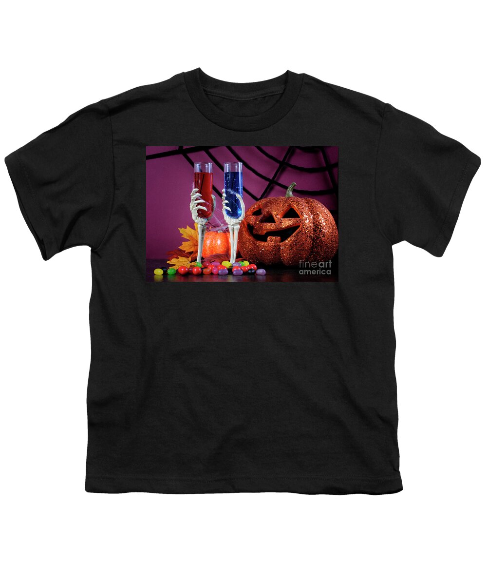 Halloween Youth T-Shirt featuring the photograph Happy Halloween ghoulish party cocktail drinks by Milleflore Images