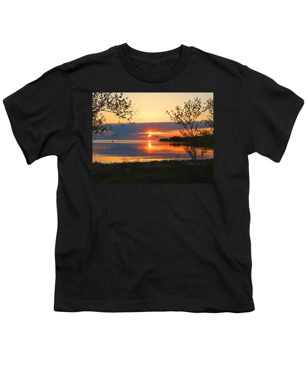 Lake Michigan. Sunset Youth T-Shirt featuring the photograph Headlands Sunset by Keith Stokes