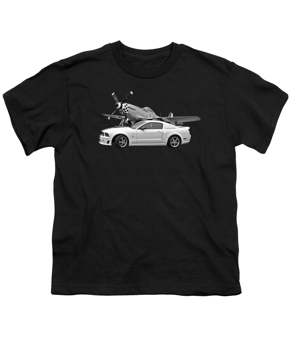 P-51 Youth T-Shirt featuring the photograph High Flyers - Mustang and P51 in Black and White by Gill Billington
