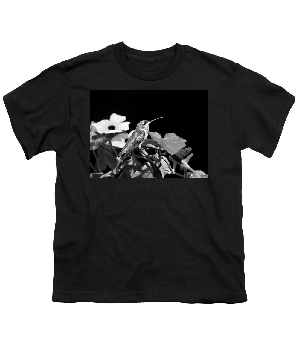 Hummingbird Youth T-Shirt featuring the photograph Hummingbird Black and White by Christina Rollo