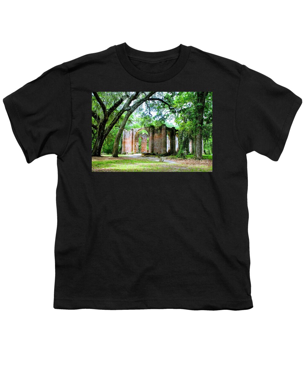Old Sheldon Church Ruins Youth T-Shirt featuring the photograph Light Within Church Ruins by Carol Groenen
