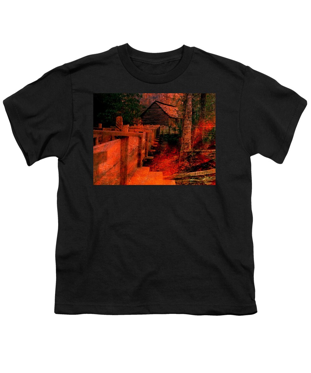 Old Mill Youth T-Shirt featuring the photograph Mill Scene at Sunset Abstract by Mike McBrayer