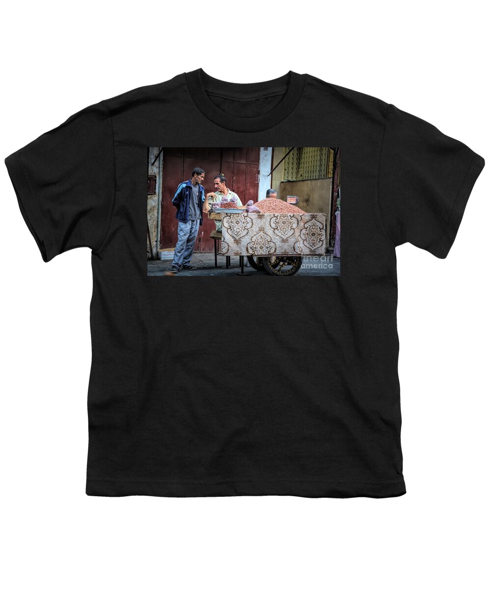 Morocco Youth T-Shirt featuring the photograph Moroccan Selling Nuts Streets of Fes by Chuck Kuhn