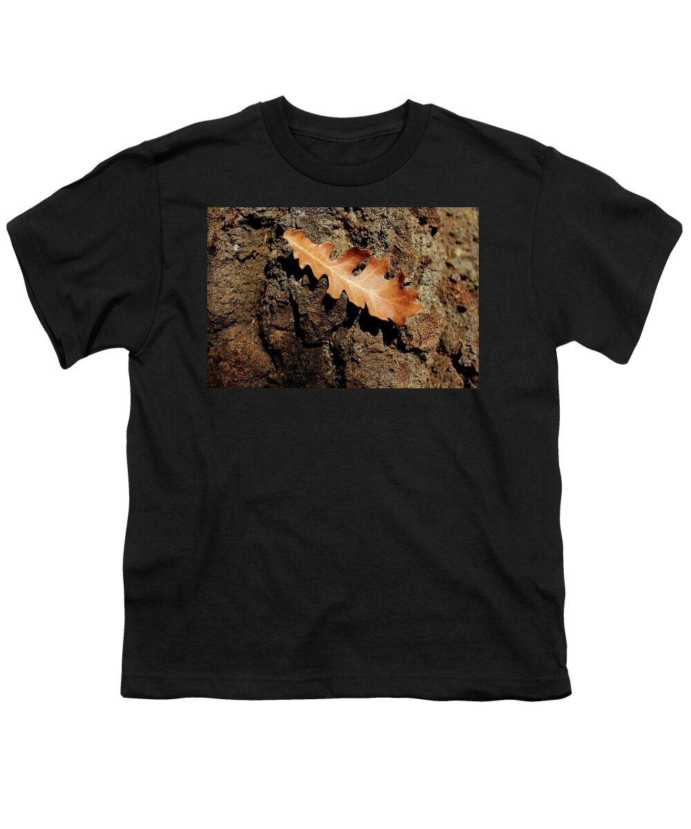 Oak Youth T-Shirt featuring the photograph Oak leaf on bark by Martin Smith
