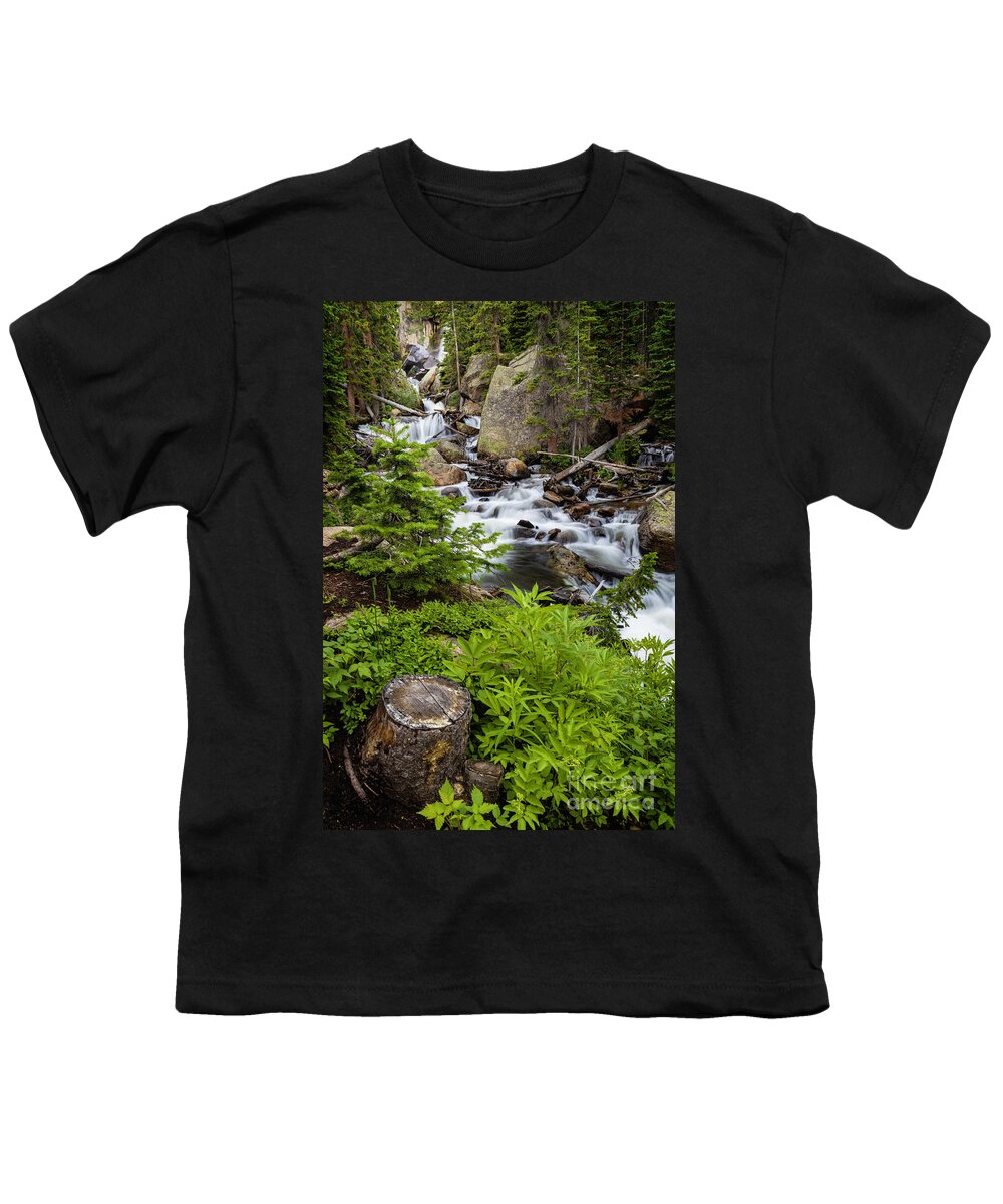 Waterfall Youth T-Shirt featuring the photograph Ouzel Falls in Rocky Mountain National Park by Ronda Kimbrow