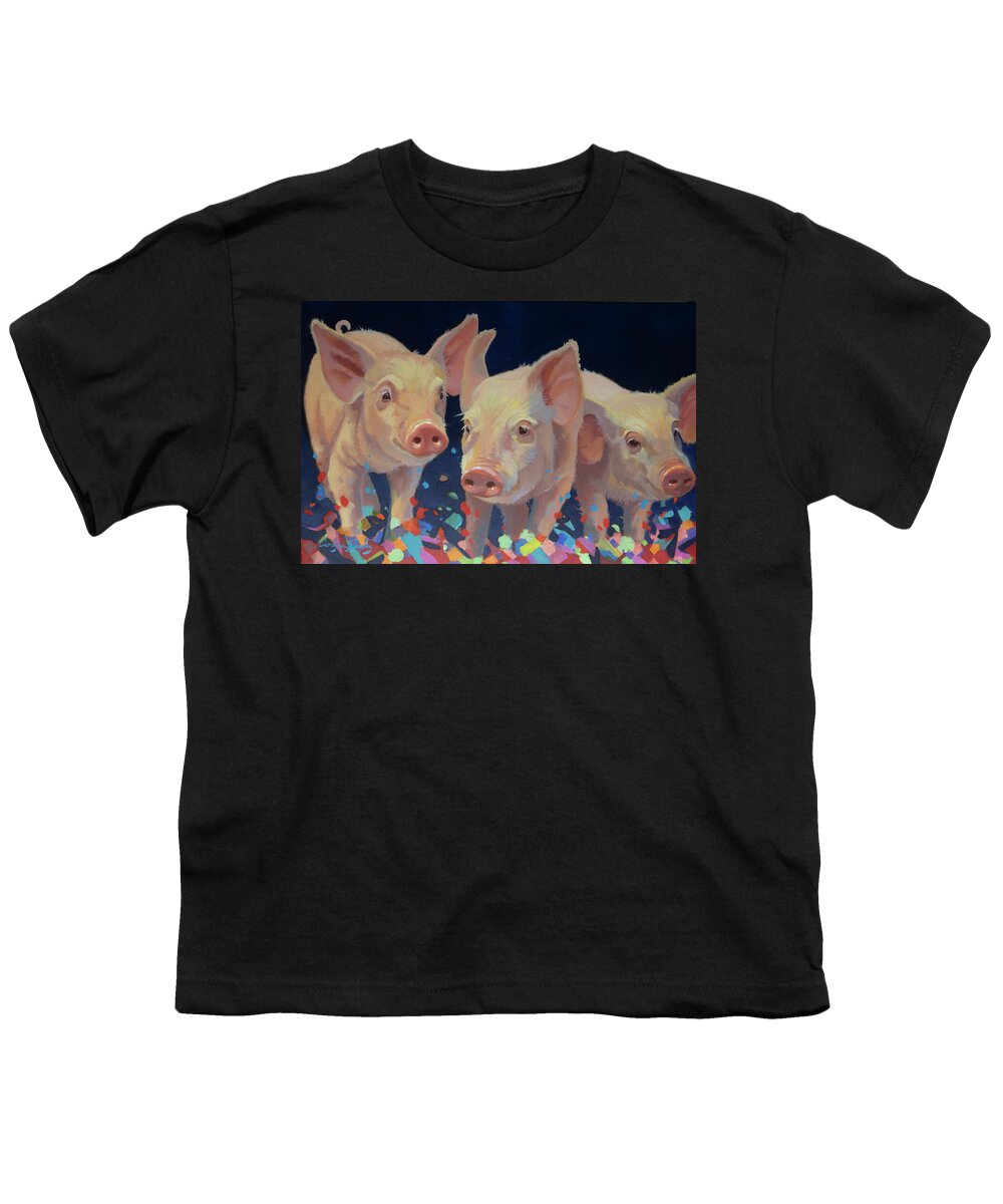Farm Animals Youth T-Shirt featuring the painting Party Pigs by Carolyne Hawley