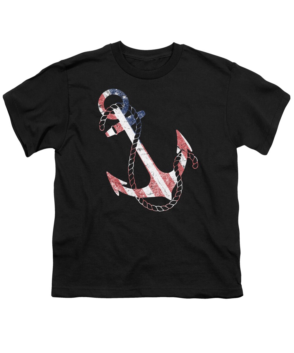 Funny Youth T-Shirt featuring the digital art Patriotic American Flag Anchor by Flippin Sweet Gear