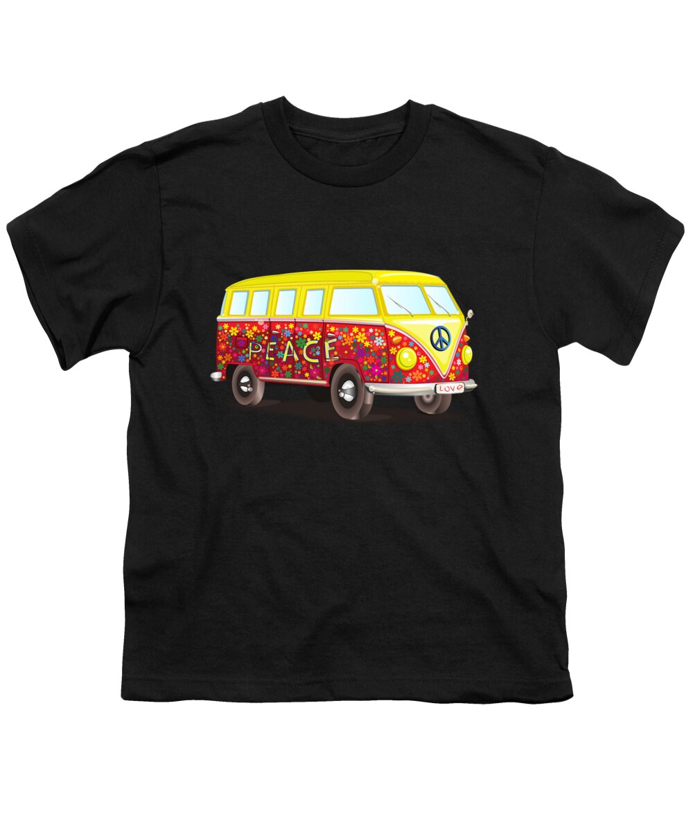 Cool Youth T-Shirt featuring the digital art Peace And Love Hippy Van by Flippin Sweet Gear