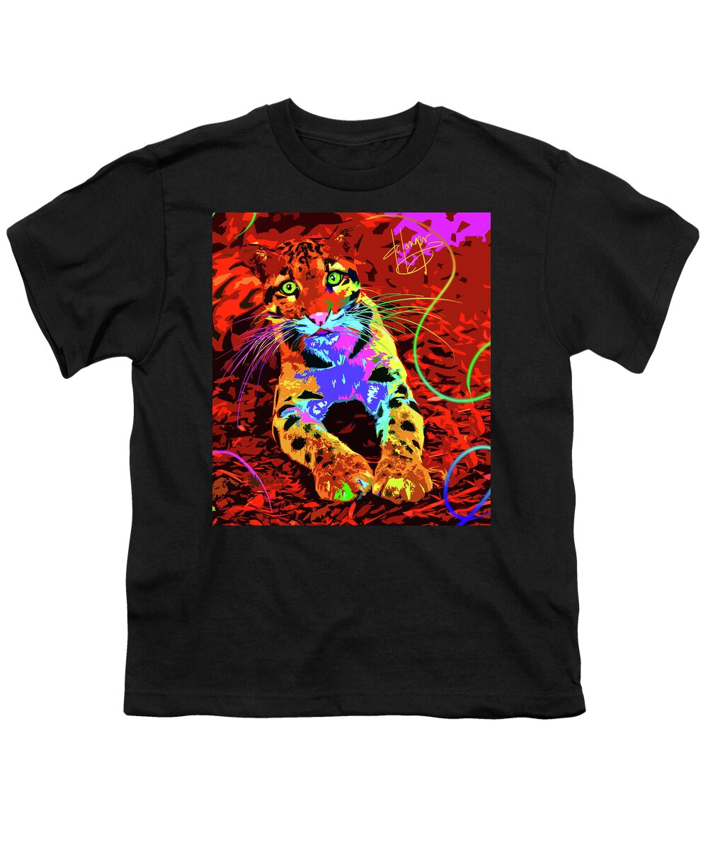 Leopard Youth T-Shirt featuring the painting pOpCat Baby Leo by DC Langer