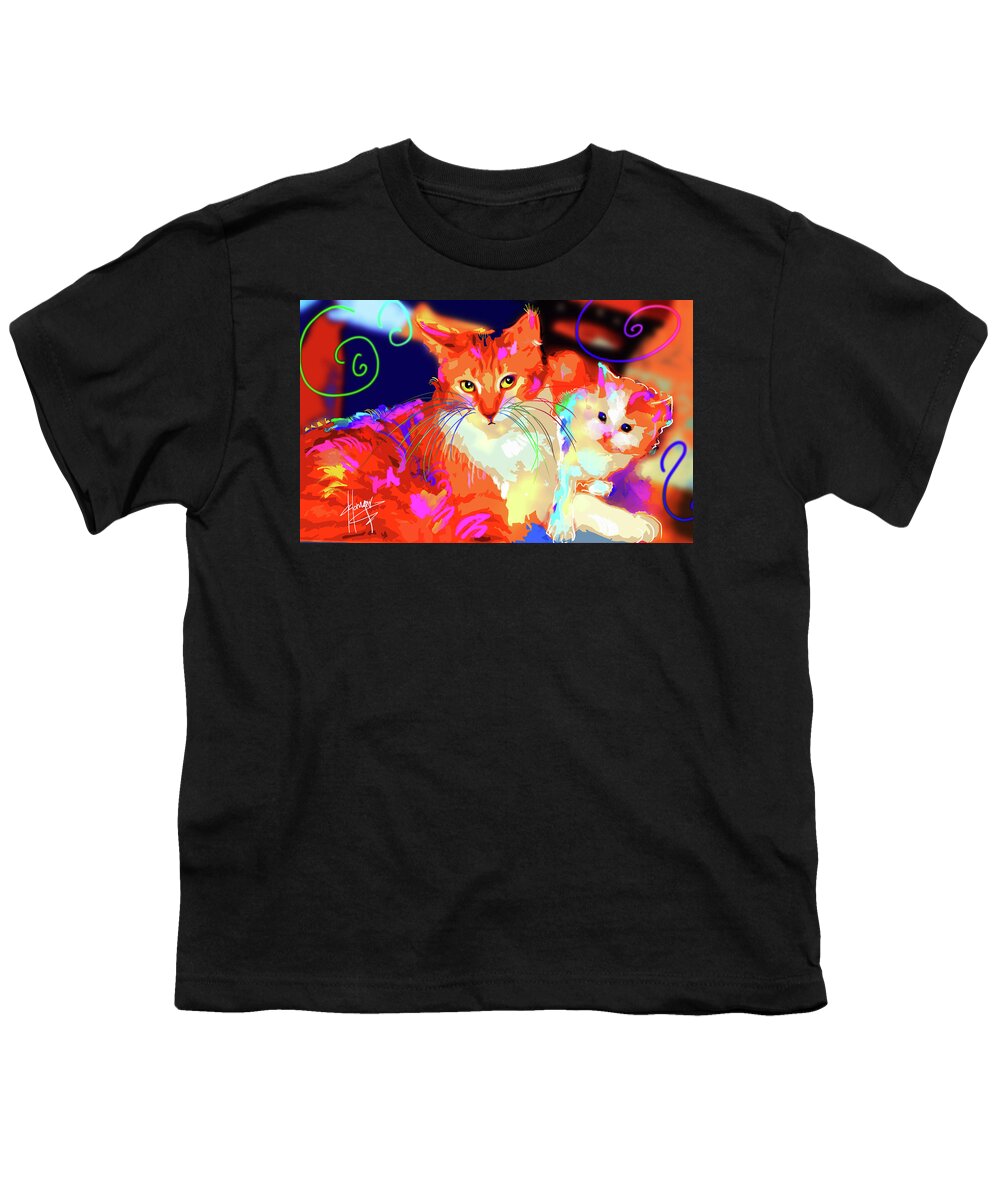 Goldie Youth T-Shirt featuring the painting pOpCats Mama Goldie and her son Pitzel by DC Langer