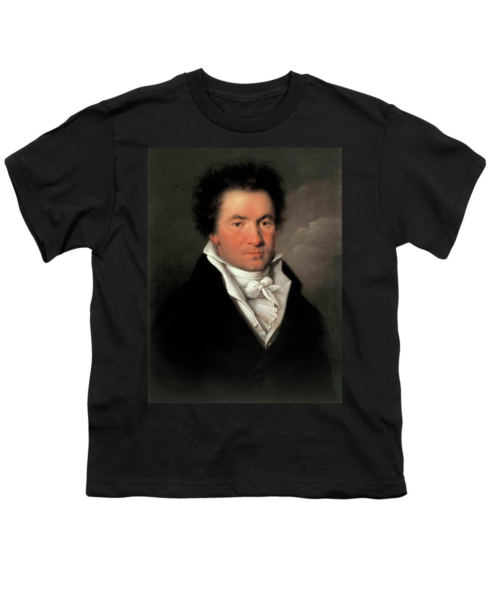 Ludwig Van Beethoven Youth T-Shirt featuring the painting 'Portrait of Ludwig van Beethoven', 1815, Oil on canvas. by Joseph Willibrord Mahler -1778-1860-
