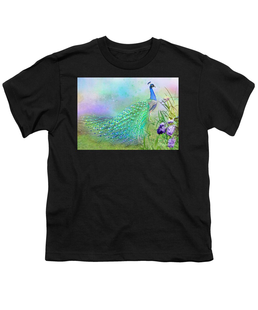 Peacock Youth T-Shirt featuring the mixed media Proud Peacock by Morag Bates