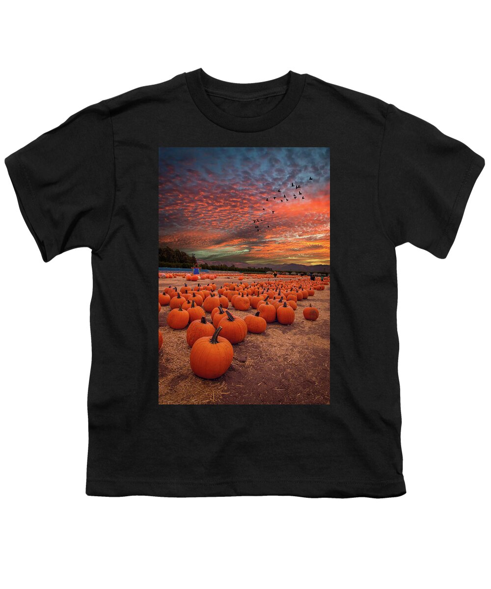 Harvest Youth T-Shirt featuring the photograph Pumpkin Harvest Sunset by Lynn Bauer