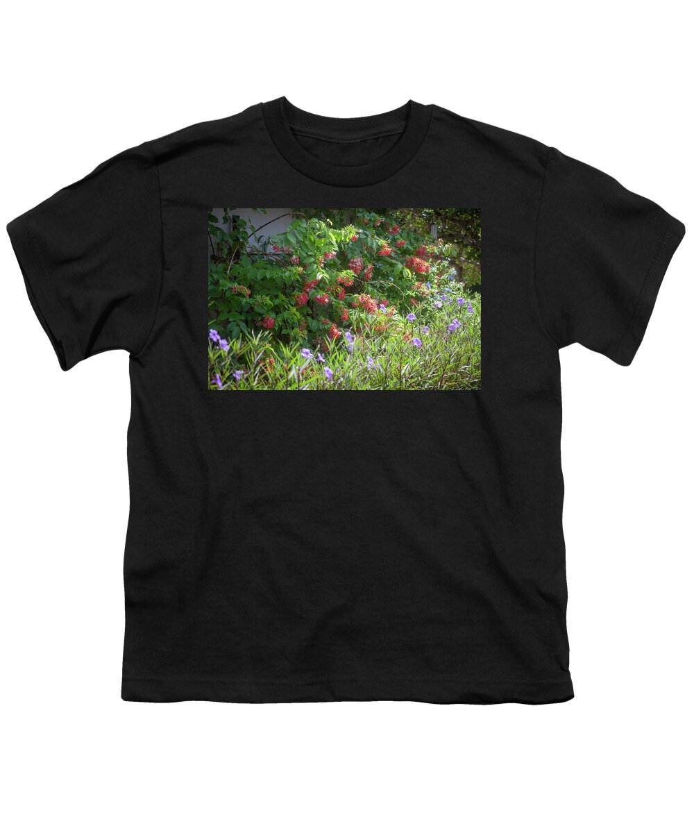 Rangoon Youth T-Shirt featuring the photograph Rangoon Creeper Vine and Mexican Petunias 100 by Rich Franco